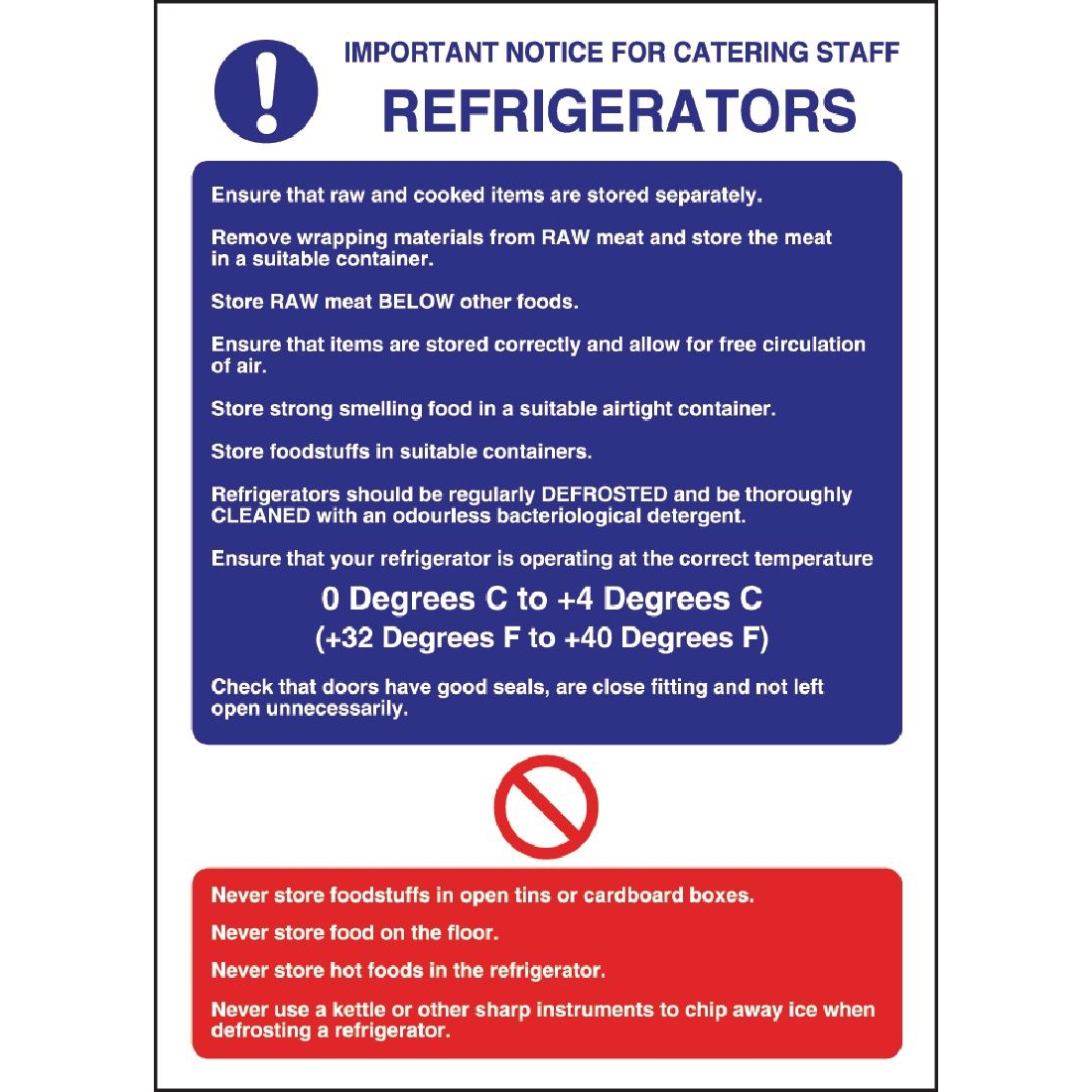 Vogue Refrigerator Guidelines Sign