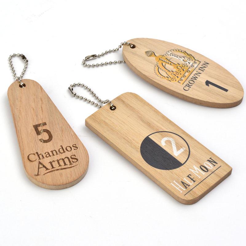 Sets of numbered wood key tags keyring key fobs oak engraved hotel key ring 