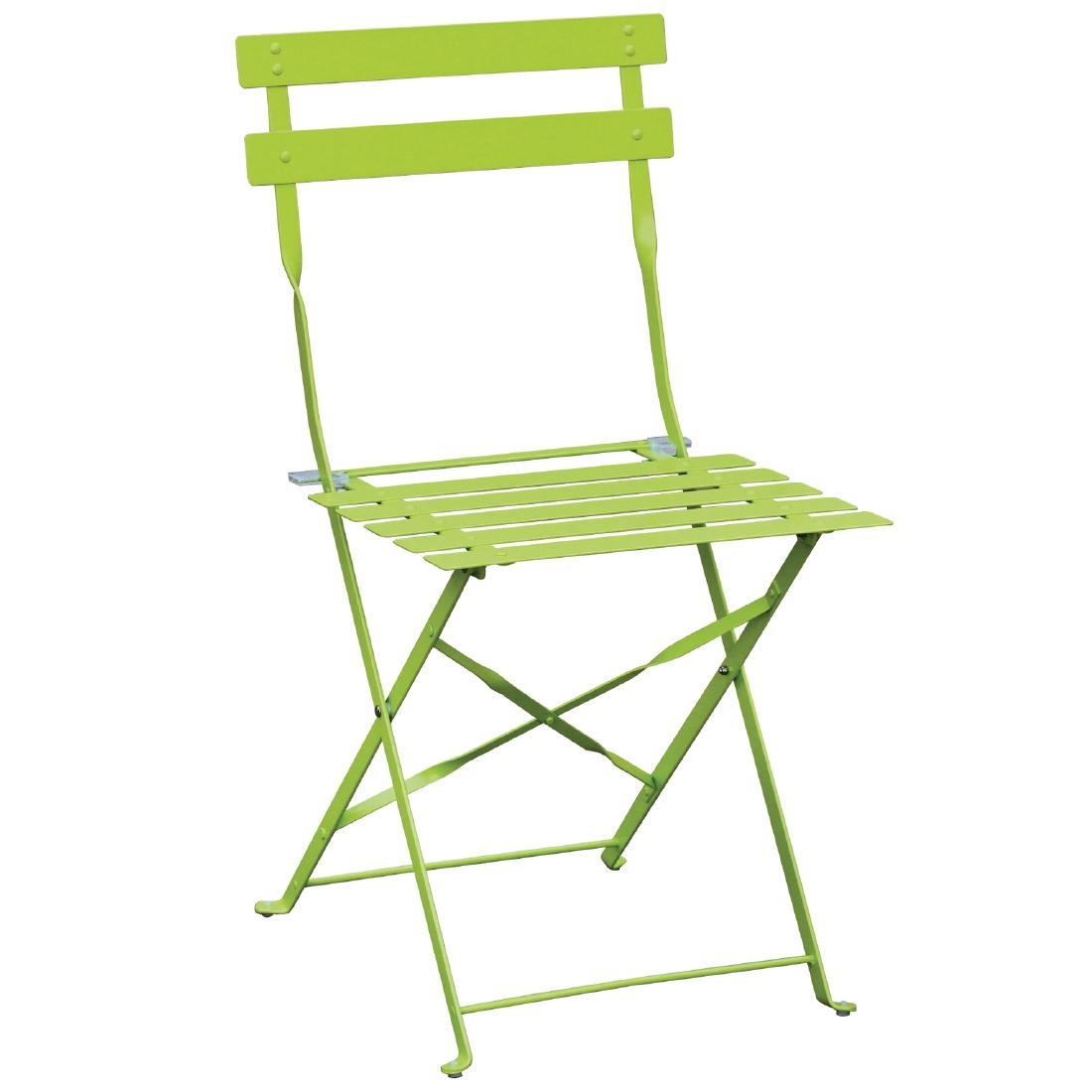 Bolero Pavement Style Folding Chairs in Green of Steel Height 440mm Pack of 2