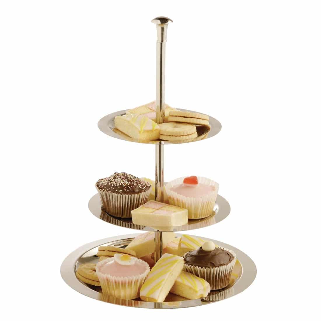 Stainless Steel 3 Tier Afternoon Tea Stand 280mm By Olympia U802 Smart Hospitality Supplies