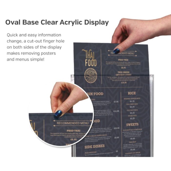 Oval Base Clear Acrylic Menu Holders - Smart Hospitality Supplies