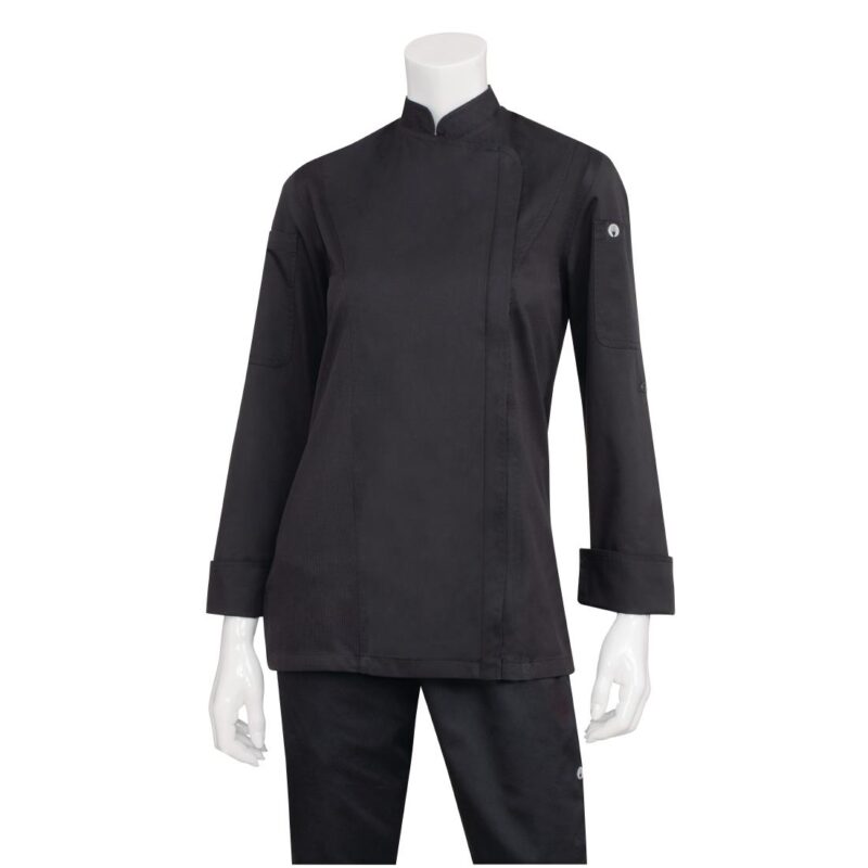 Chef Works Black Hartford Lightweight Zip Womens Chef Jacket