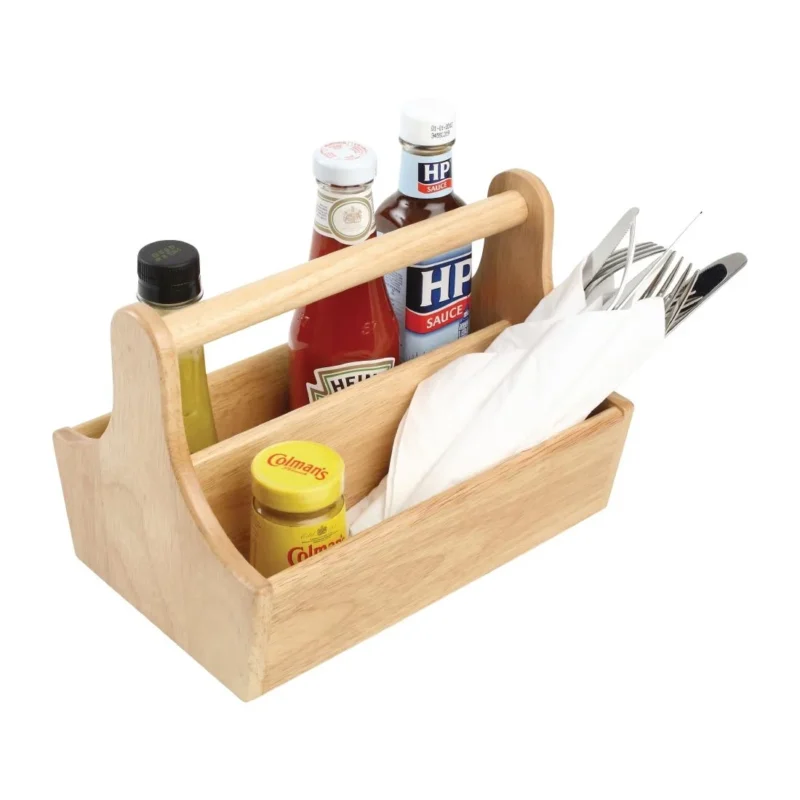 Acacia Wood Condiment Basket with Handle - Smart Hospitality Supplies