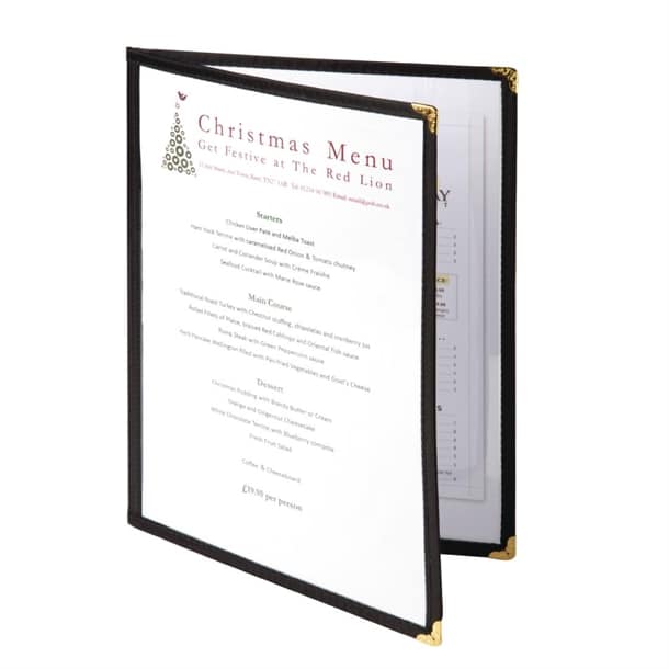 Olympia Four Page American Style Menu Cover - A4 Black