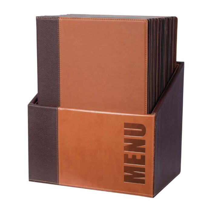 Securit Contemporary Menu Covers and Storage Box A4 Tan