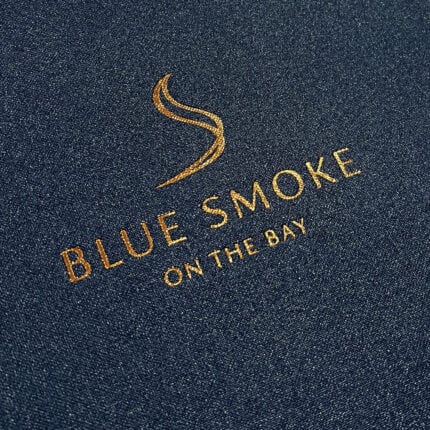 Blue Buckram Menu Cover with Gold Foil