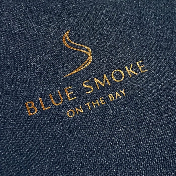 Blue Buckram Menu Cover with Gold Foil