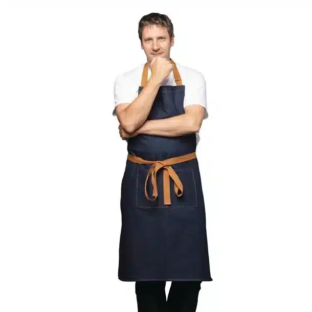 2-Tone, Tan and Navy Blue Chef Apron - Crossback Bib - Cotton - Men & Women, Cafes, Baristas - Restaurant Quality - Wholesale - Reluctant Threads