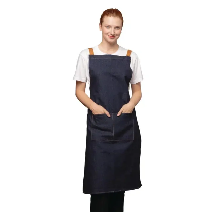 Southside X-Cross Back Apron Denim Blue Tan Ties