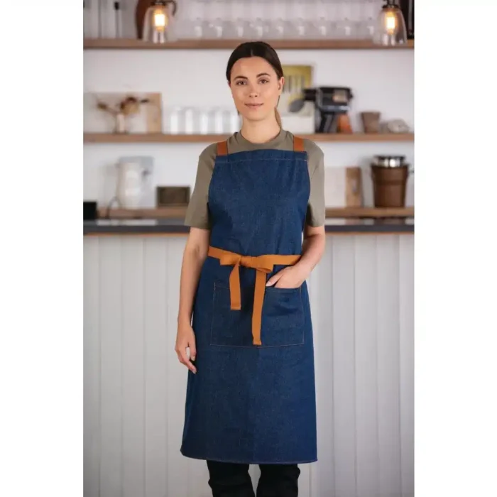 Southside X-Cross Back Apron Denim Blue Tan Ties