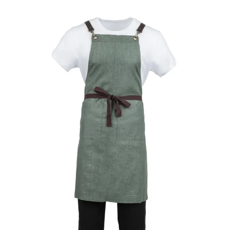 Southside Linen Blend Bib Apron Forest Green