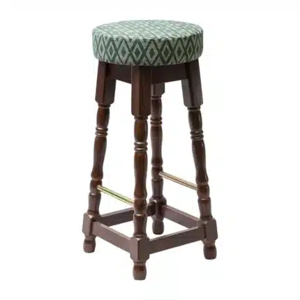 Classic Dark Wood High Bar Stool with Green Diamond Seat