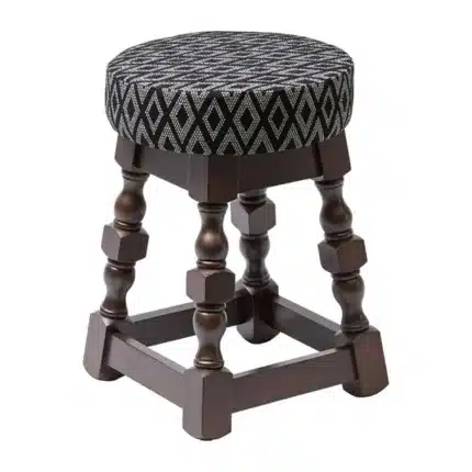 Classic Dark Wood Low Bar Stool with Black Diamond Seat