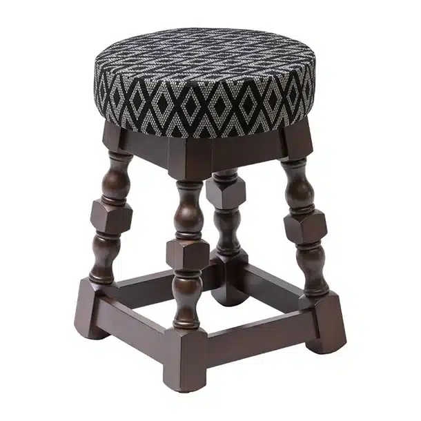 Classic Dark Wood Low Bar Stool with Black Diamond Seat