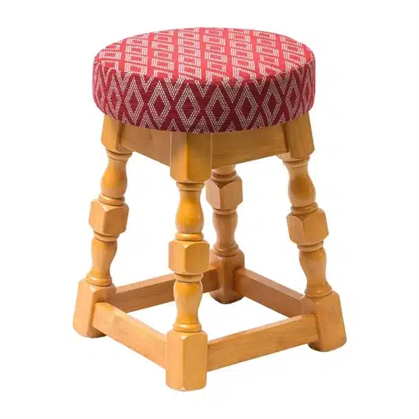 Classic Soft Oak Low Bar Stool with Red Diamond Seat