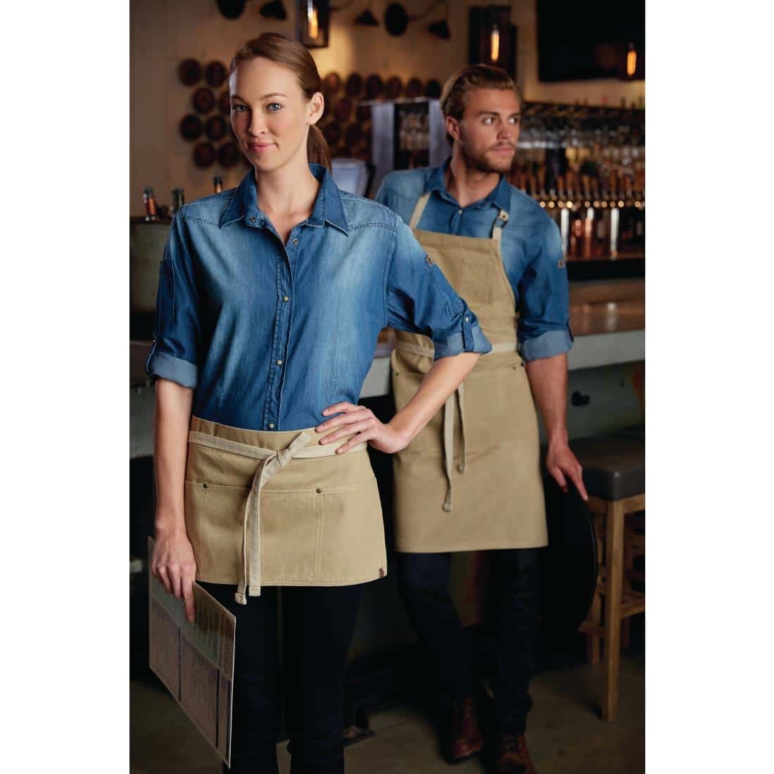 Chef Works Urban Austin Denim Bib Apron Natural - Image 3