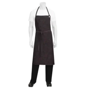 Chef Works Urban Corvallis Crosshatch Wide Bib Apron Black and Burgundy