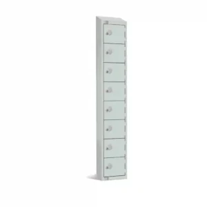 Eight Door Camlock Locker with Sloping Top Grey