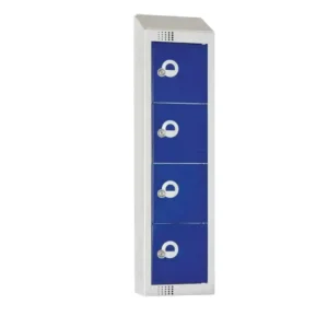 Elite Personal Effects Locker 4 Door Blue Camlock Sloping Top