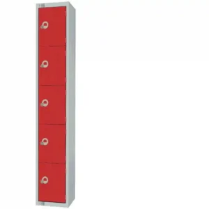 Elite Five Door Padlock Locker with Sloping Top Red