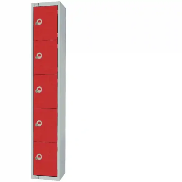 Elite Five Door Padlock Locker with Sloping Top Red