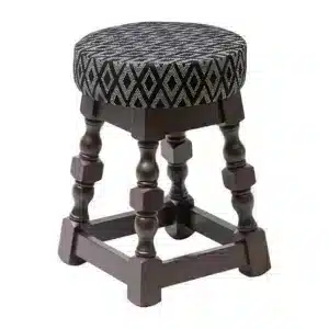 Classic Dark Wood Low Bar Stool with Black Diamond Seat