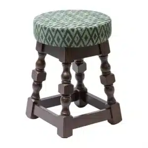 Classic Dark Wood Low Bar Stool with Green Diamond Seat