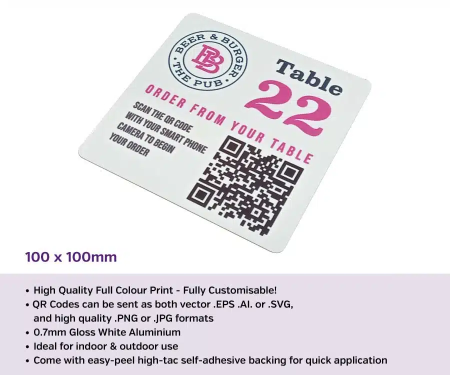 QR Code Full Colour Table Number 100 x 100mm