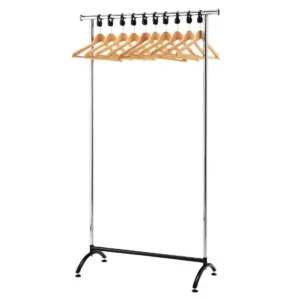 Chrome Coat Rack with 10 Wood Hangers