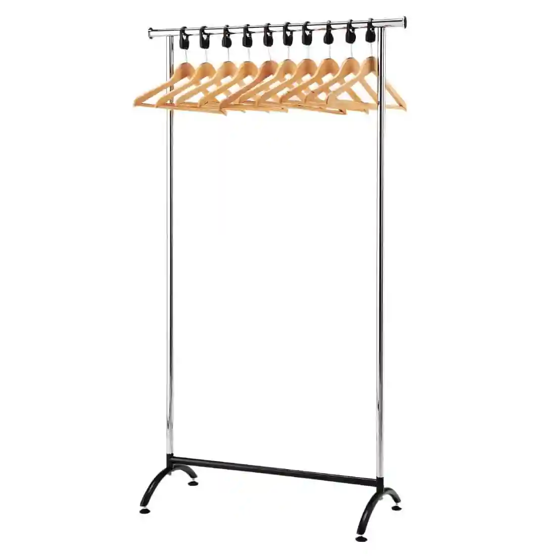 Chrome Coat Rack with 10 Wood Hangers