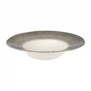 Churchill Studio Prints Raku Round Wide Rim Bowls White and Quartz Black 280mm