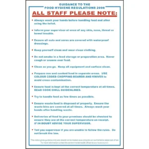 Vogue Food Safety Act 1995 Guidance Sign