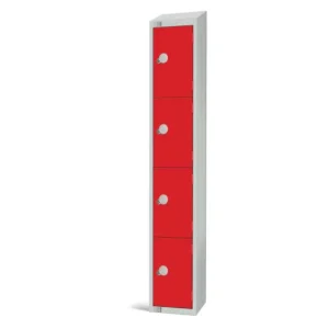 Elite Four Door Coin Return Locker with Sloping Top Red