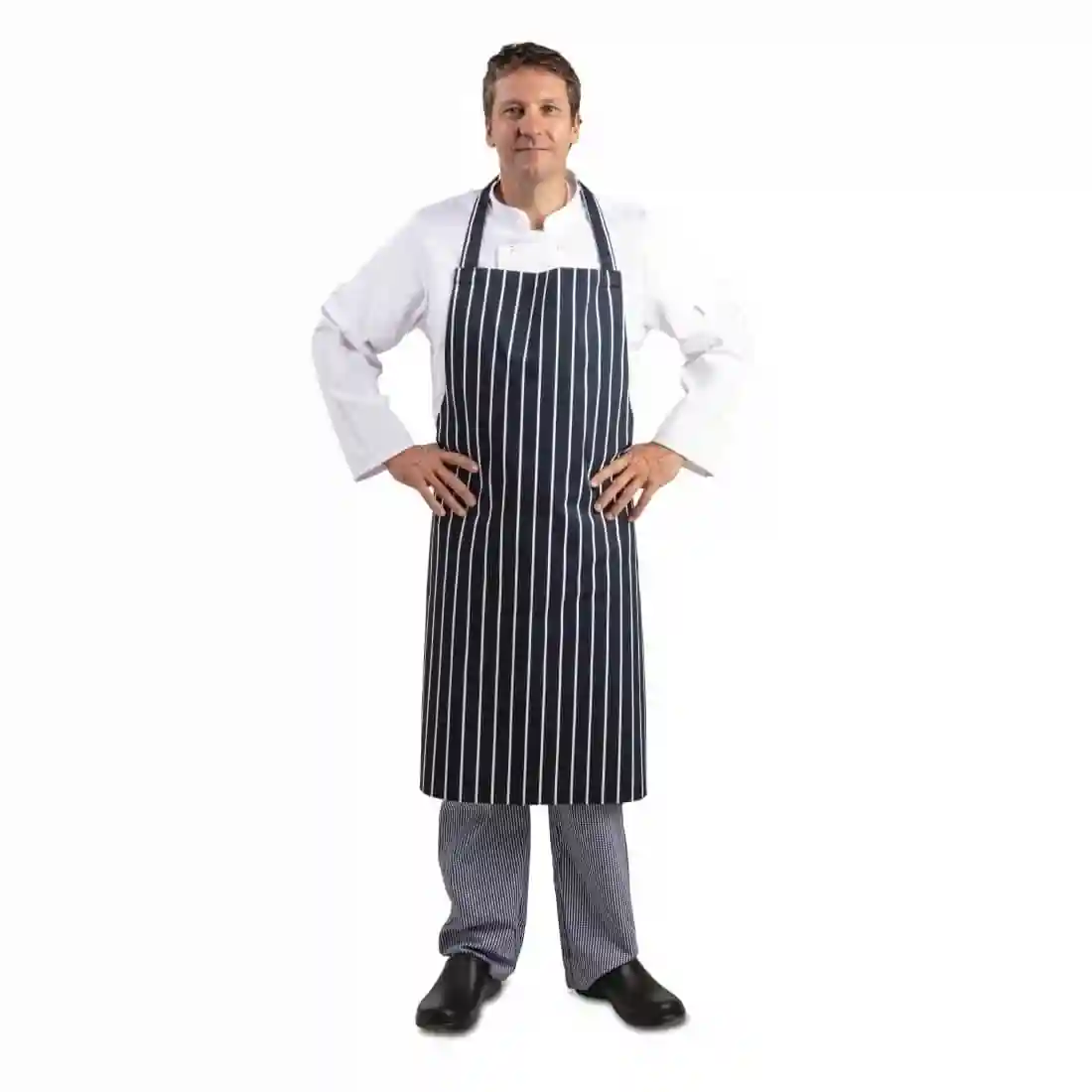Whites Butchers Apron Navy Stripe Extra Large - Image 2
