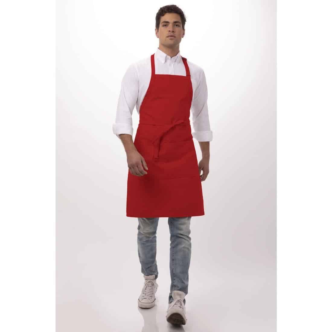 Chef Works Bib Apron Red - Image 3