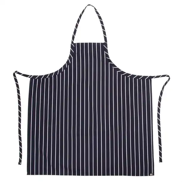 Chef Works Premium Woven Bib Apron Navy and White Stripe - Image 3