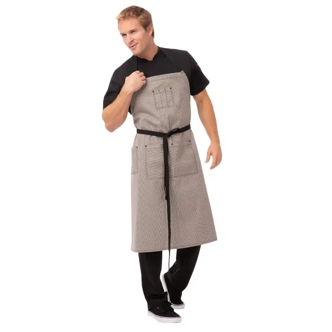 Chef Works Urban Portland Fine Stripe Bib Apron Grey - Image 3