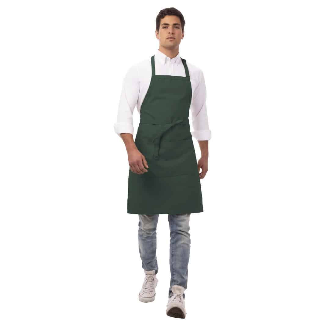 Chef Works Butchers Bib Apron Hunter Green - Image 3