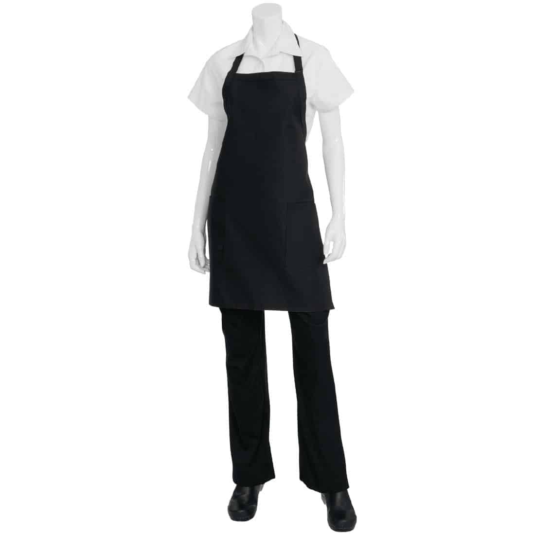 Chef Works Two Patch Pocket Bib Apron Black - Image 4