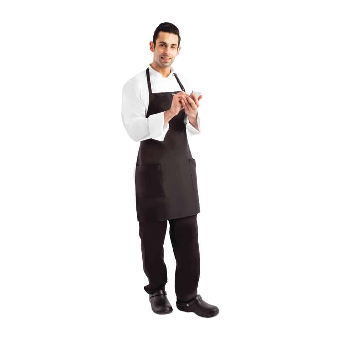 Chef Works Two Patch Pocket Bib Apron Black - Image 3