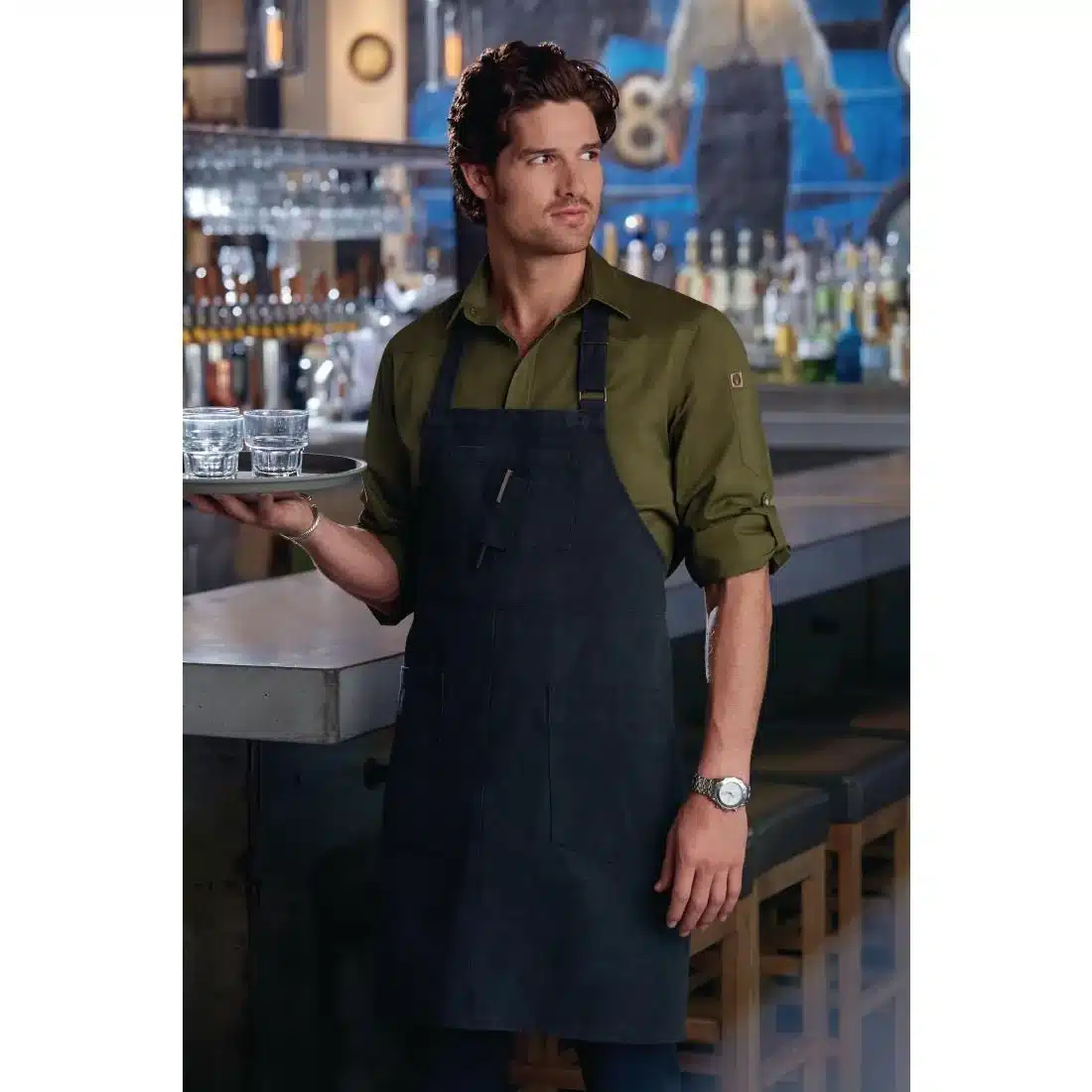 Chef Works Urban Rockford Canvas Bib Apron Steel Grey - Image 4