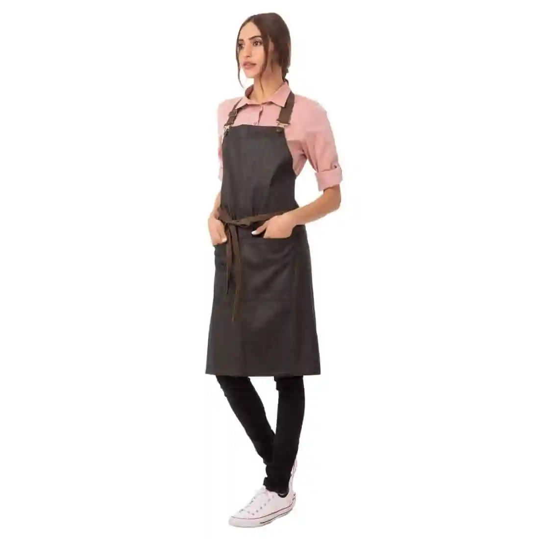 Chef Works Urban Wet Look Boulder Bib Apron Black and Brown - Image 3