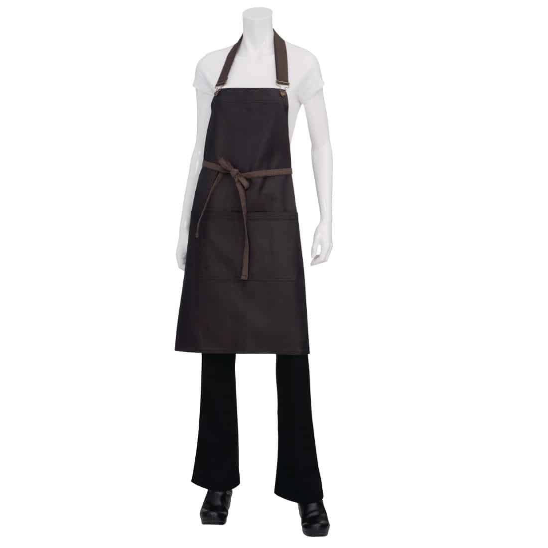 Chef Works Urban Wet Look Boulder Bib Apron Black and Brown - Image 3