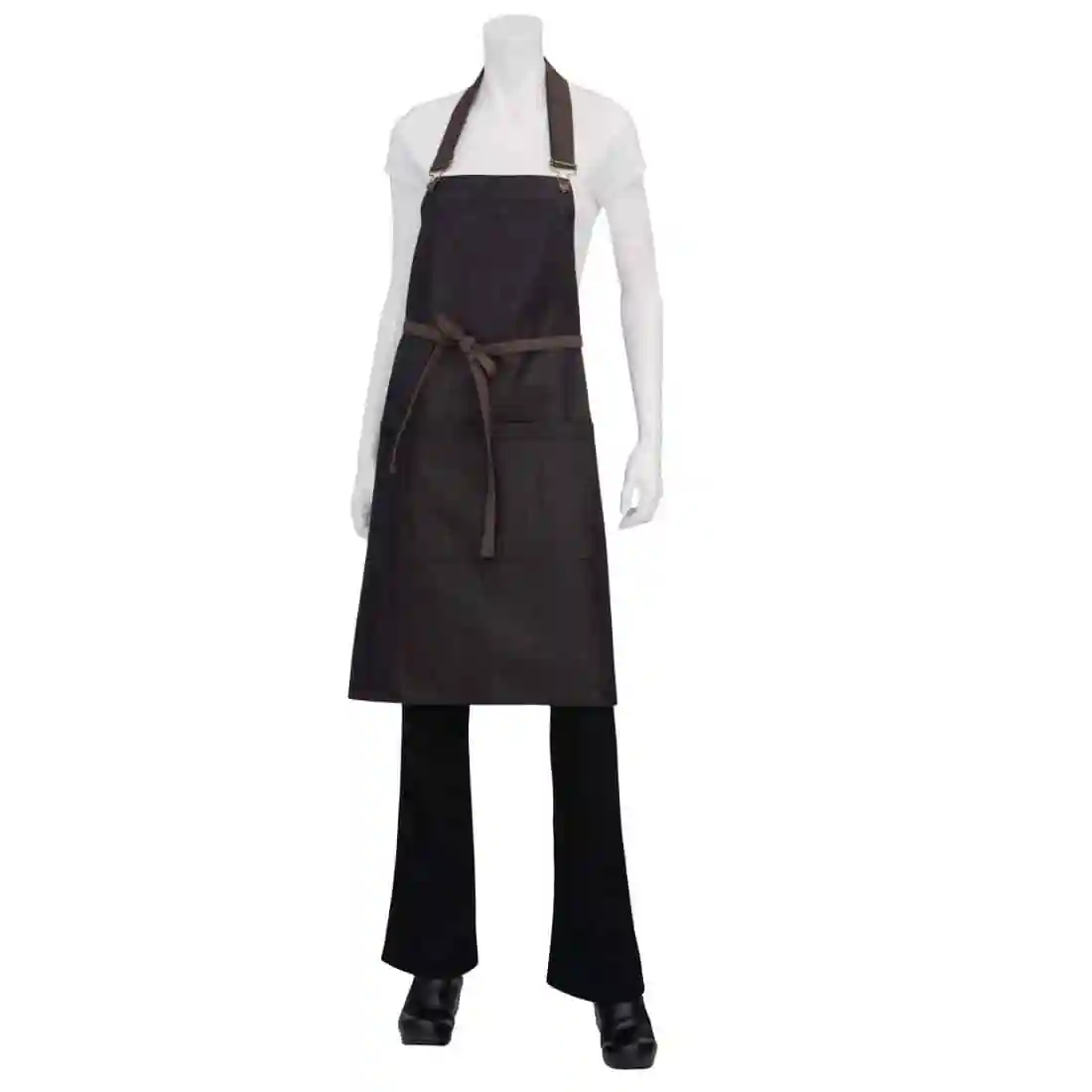 Chef Works Urban Wet Look Boulder Bib Apron Black and Brown - Image 2