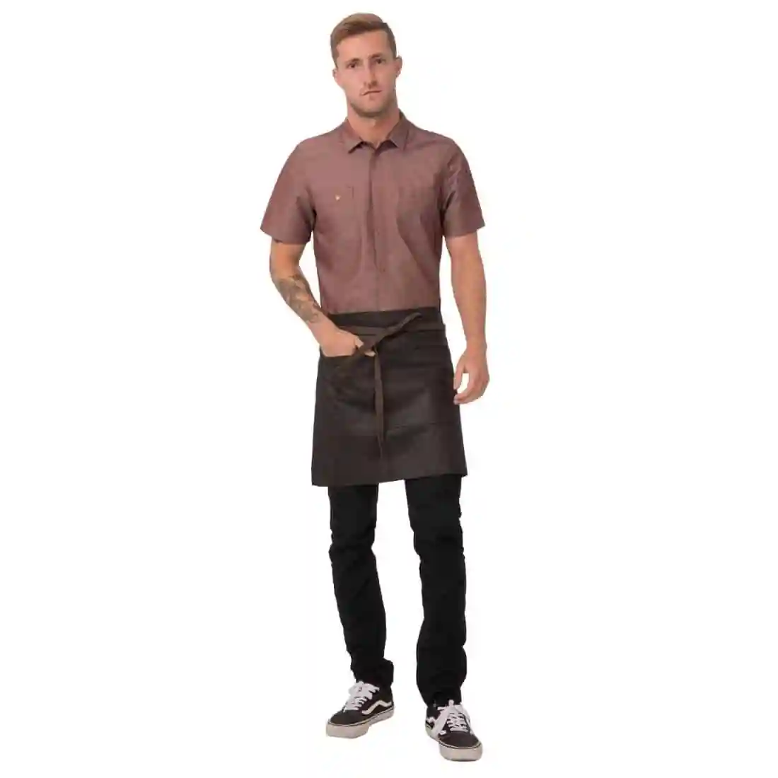 Chef Works Urban Wet Look Boulder Half Bistro Apron Black and Brown - Image 4