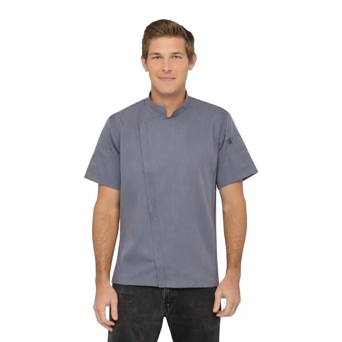 Chef Works Unisex Springfield Lightweight Short Sleeve Zipper Coat Ink Blue - Image 3