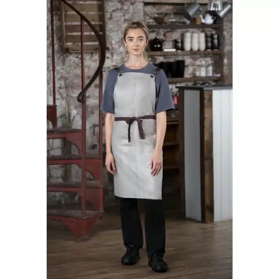 Southside Linen Blend Bib Apron Grey - Image 8