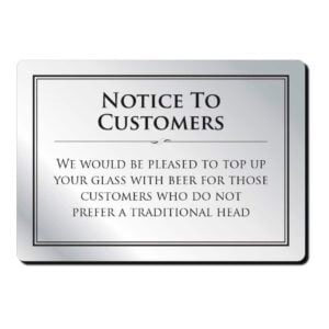 Notice to Customers Regarding Beer Bar Sign - Silver