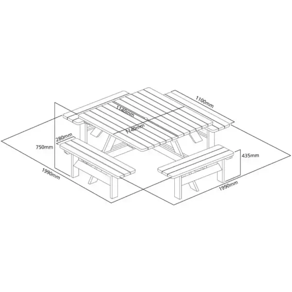 Rowlinson Square Wooden Picnic Table 6.5ft - Image 8