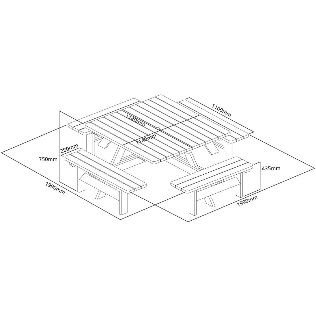 Rowlinson Square Wooden Picnic Table 6.5ft - Image 9
